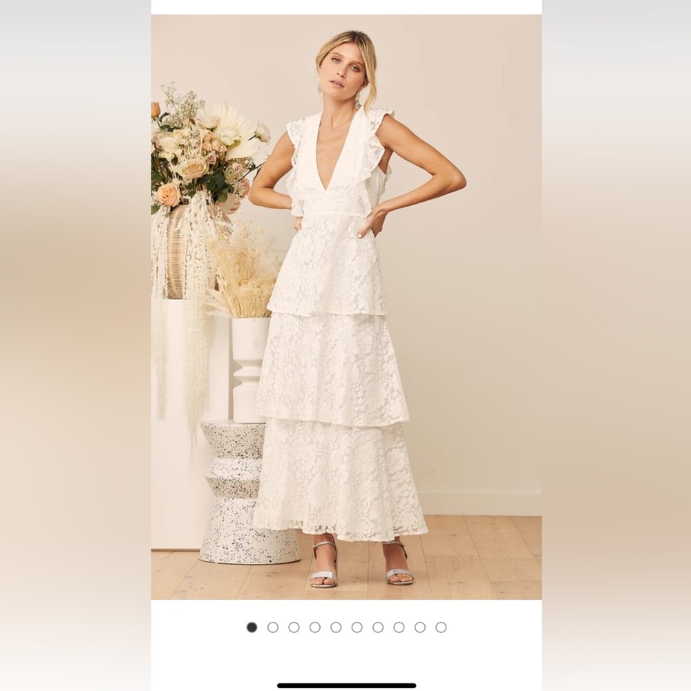 Lulus Molinetto White Lace Ruffled Tiered Sleeveless Maxi Dress XL